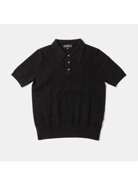 USA Ship Retro Knitted Jacquard Polo Shirt Black Annual Ring L